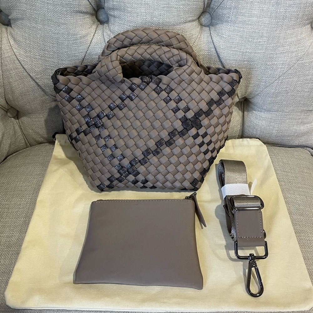 NAGHEDI St. Barths Petit Tote in Mojave Plaid Brown and Dark Beige